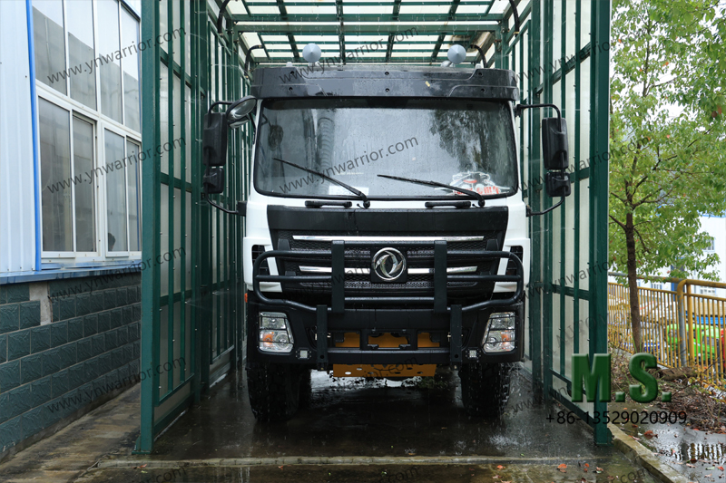 water spraying test of Dongfeng 4x4 off-road bus