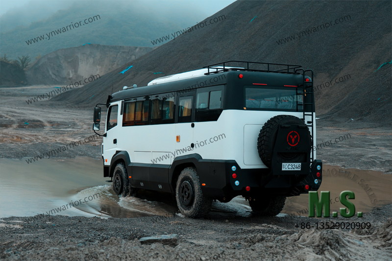 Dongfeng 4x4 off-road bus crossing the stream