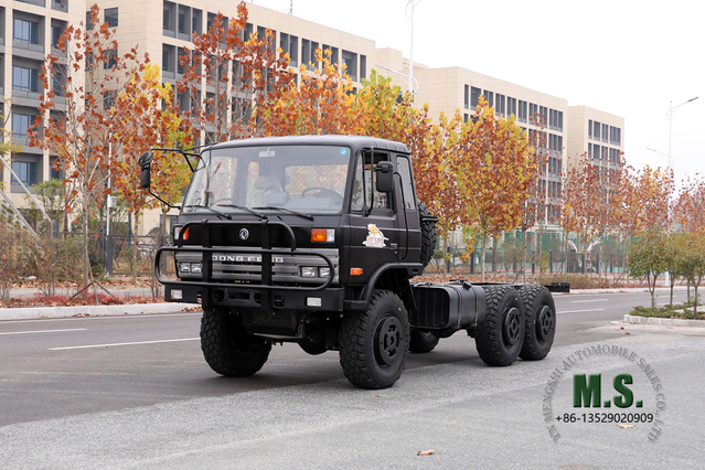 Black 6×6 Dongfeng EQ2102 Chassis_ Six Drive 153 One and a Half Row Cab Off Road Chassis_Export Special Truck Chassis