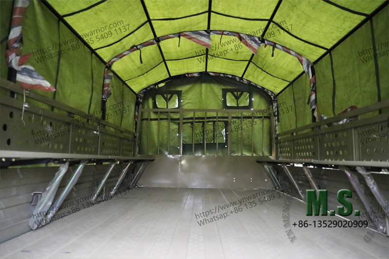 Dongfeng 6x6 truck inside of tarpaulin on soldier truck