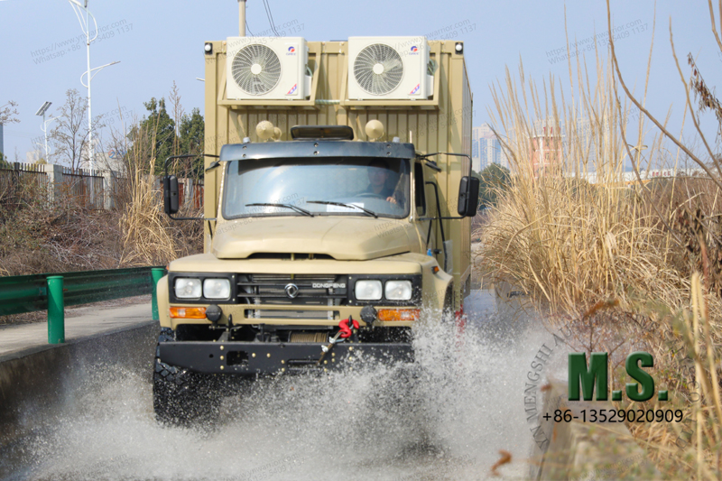 Dongfeng van type truck crossing river