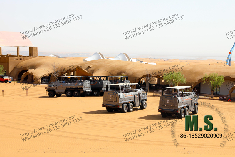 Massive desert bus parking on tourism station