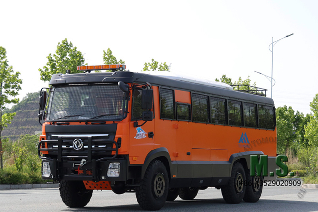 210- Horsepower 10.85 ton Gross Weight 6x6 Yellow Dongfeng Off-road Passenger Bus，commins B210 33 Engine ,eight Gears Bus,Factory Direct，Export version of an off-road bus