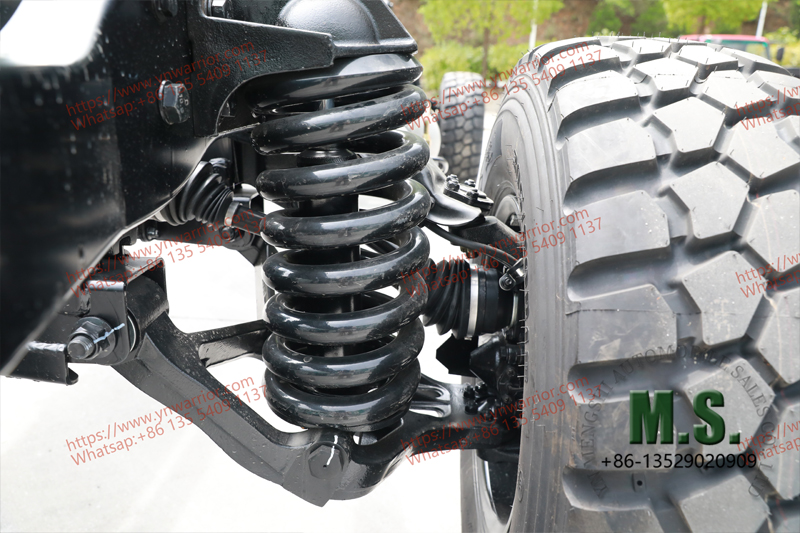 double wishbone setup for the independent suspension, complete with hydraulic shock absorbers and a stabilizer bar