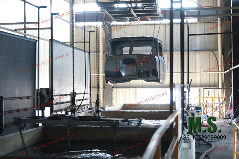 scene of the truck cab after the electrophoresis painting in China