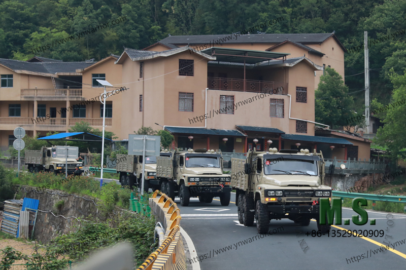 Dongfeng truck fleet military truck in the village