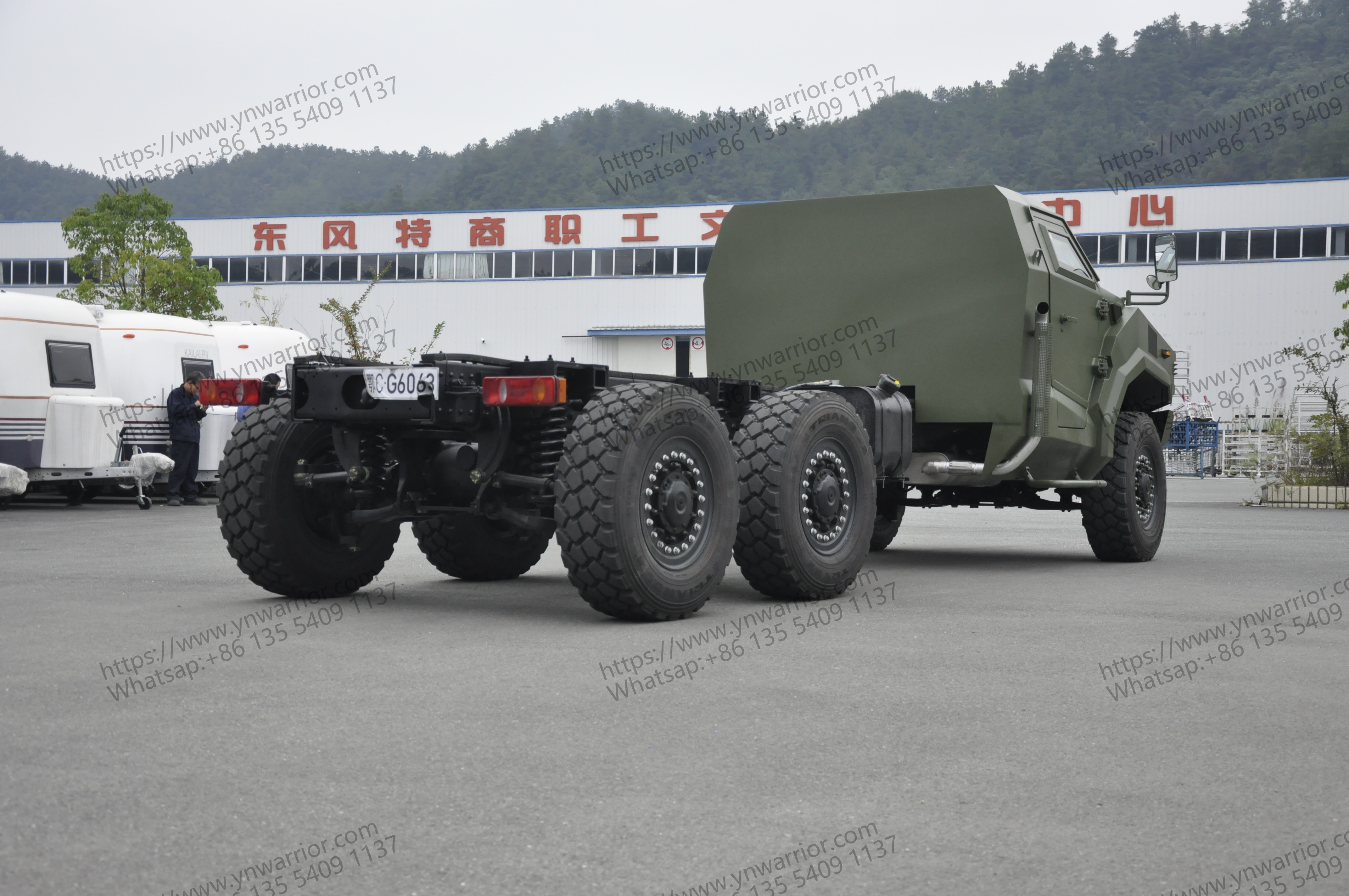 6X6 Independent suspension armored chassis rear perspective