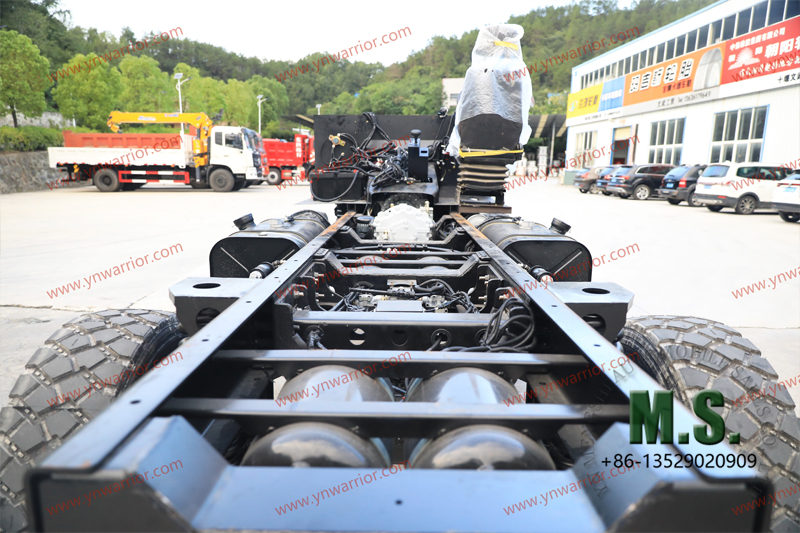overview from the back of chinese made double wishbone independent suspension rolling chassis