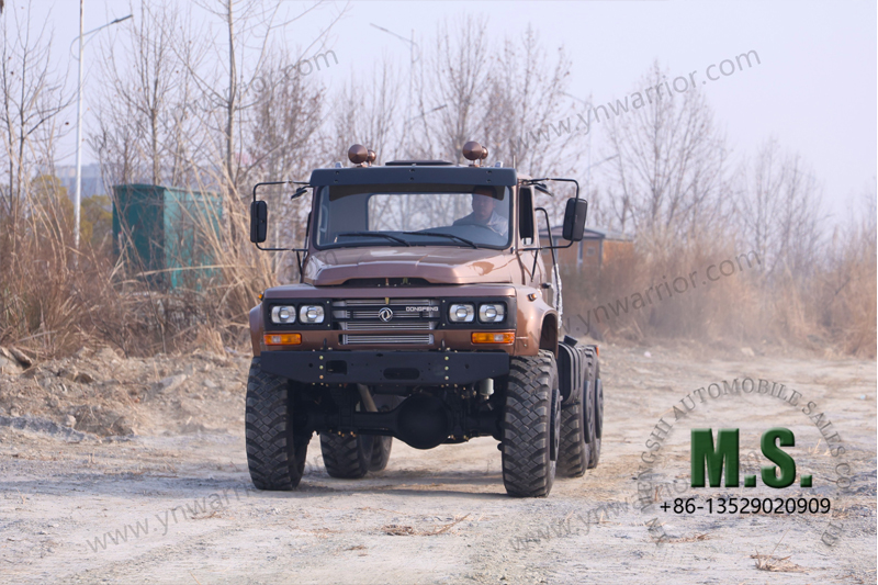 Dongfeng 11-ton 6x6 off-road truck single rear tyre test on wild road